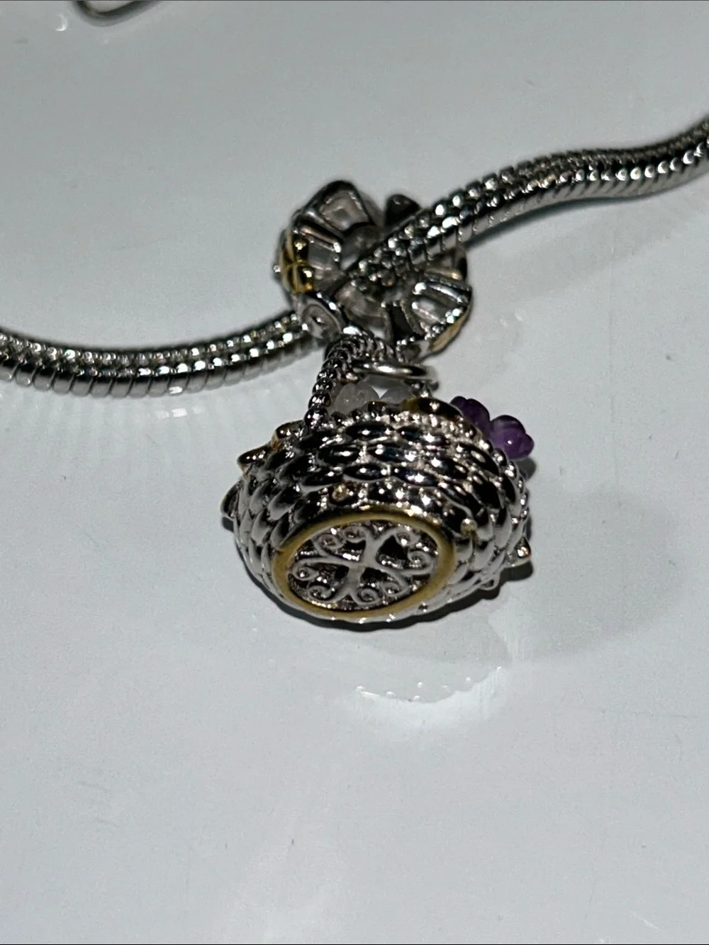NWOT Gems En Vogue Palladium 18k Multi Genuine Gemstone Euro Style Floral Charm